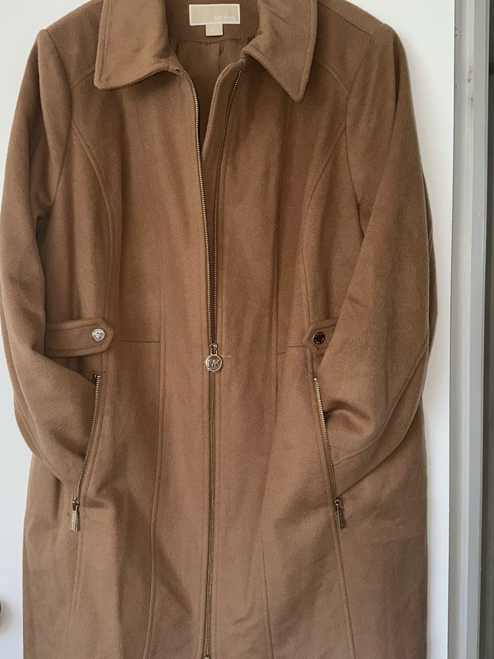 Michael Kors women’s 1X camel wool blend zip front coat
